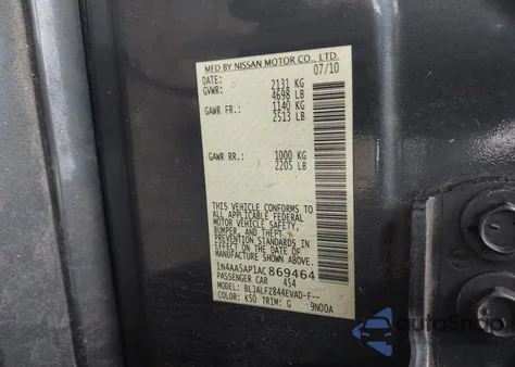 2010 Nissan Maxima 3.5 Sv z USA, uszkodzony, nr VIN 1N4AA5AP1AC869464